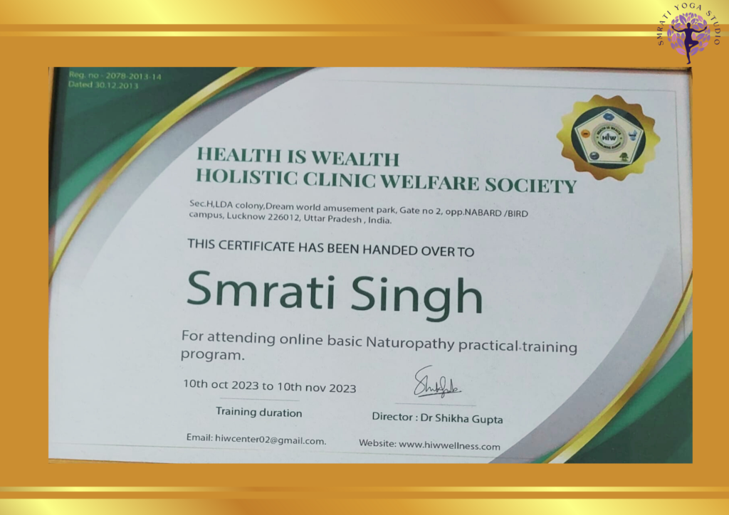 smrati yoga studio Certificate