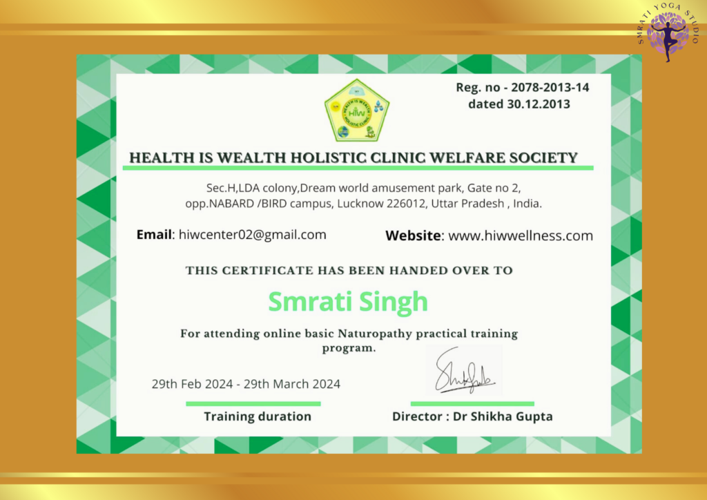 smrati yoga studio Certificate