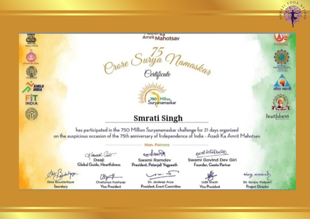 smrati yoga studio Certificate